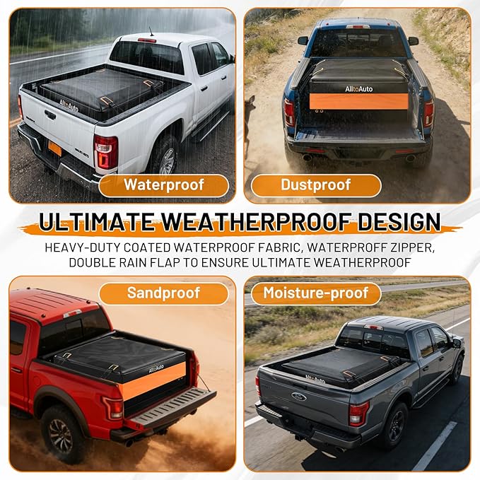 [High Visibility] Waterproof Truck Bed Bag with Orange Safety Trim, 26 CuFt Heavy Duty Cargo Carrier for Pickup Truck, Weatherproof Storage Bag for Camping & Road Trips