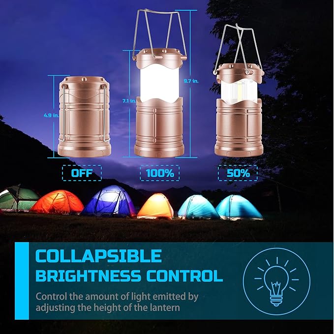 Lichamp LED Camping Lantern, 4 Pack Battery Powered Flashlight for Power Outages, Portable Collapsible Hanging Light Essentia