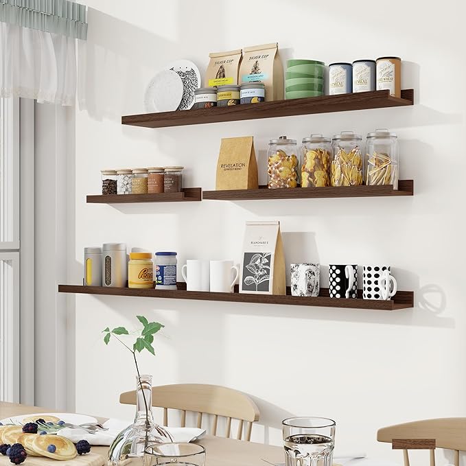 Fun Memories Picture Ledge Shelf, 48 Inch Long Floating Shelves Set of 6, Picture Shelf for Wall with Lip, Large Nursery Book