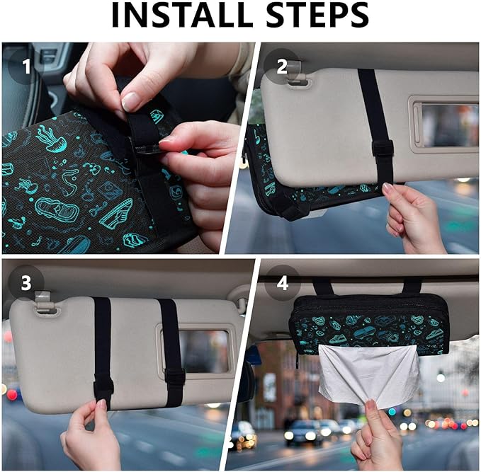 Car Tissue Holder Car Visor Organizer Tissue Box Holder for Car Sun Visor Organizer with Car Vehicle Accessories Essentials Interior for Women Men Black Skateboard Sneaker Jellyfish