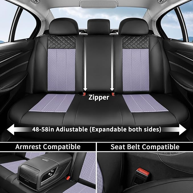 FLORICH Seat Cover Front and Rear Purple Car Seat Cover Mesh Leather Seat Covers Full Set Breathable Car Seats Cushion Protec