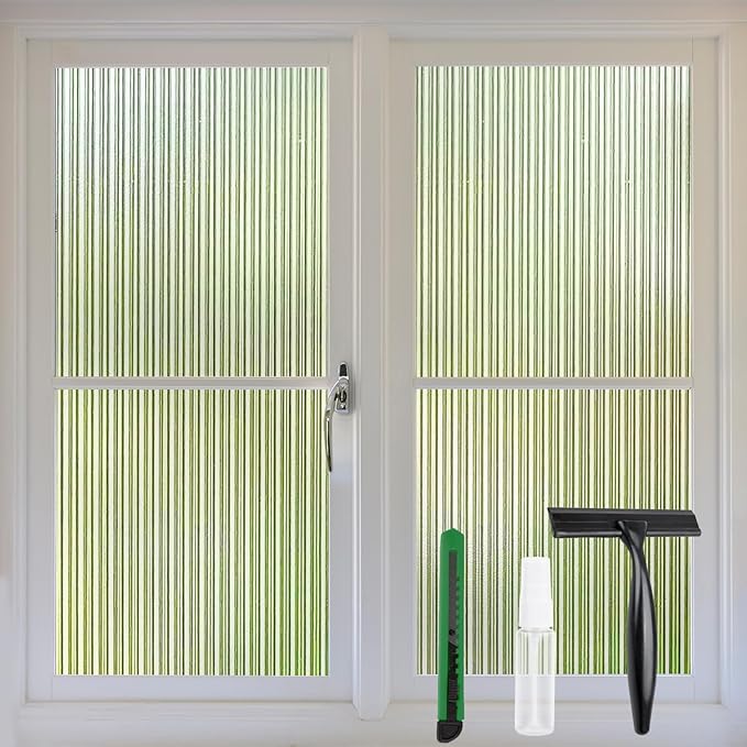 STATINT Reeded Glass Window Privacy Film 3D Decorative Frosted Non Adhesive UV Heat Blocking Day and Night Vinyl Privacy Clings for Bathroom Living Room，29.5 Inch X 13.1 Feet