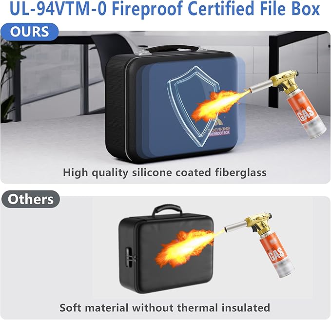 TIGERKING Fire Proof Document Safe Box with Lock and Handle – Fireproof Document Box Organizer with Hard Shell, Portable Fire
