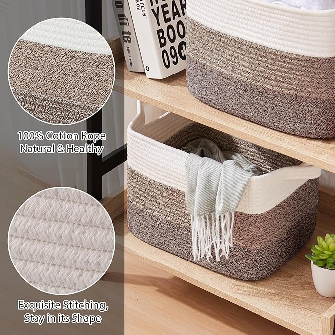 OIASKET Storage Baskets for Organizing, Woven Baskets for Shelves, Rectangle Decorative Organizer for Storage Clothes, Toy, B