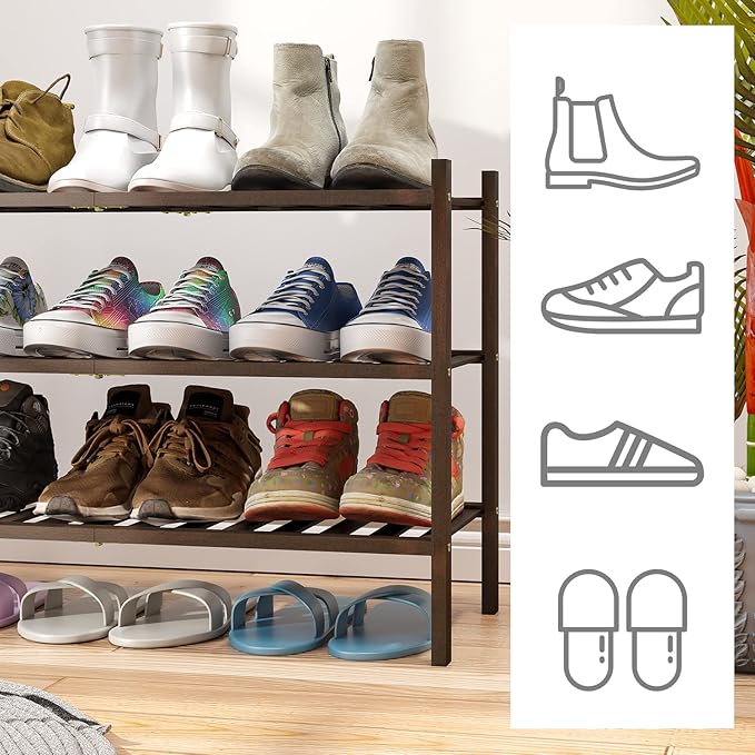 viewcare Shoe Rack for Closet, 3-Tier Bamboo Wood Shoe Racks, Stackable | Beautiful | Natural | Functional | Sturdy, Bamboo S
