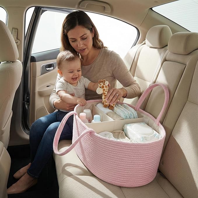 luxury little Diaper Caddy Organizer, Large Cotton Rope Nursery Baby Basket, Changing Table Organizer for Baby Diaper Storage