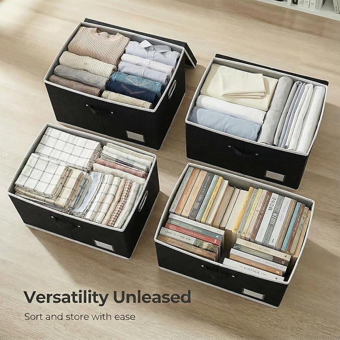 PRANDOM Storage Boxes with Lids [3-Pack] Fabric Collapsible Storage Bins Organizer Containers Baskets Cube with Cover for Hom
