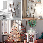 Farmhouse Wooden Blanket Ladder with Removable Hooks, 6-Tier Rustic Blanket Rack Decorative Stand, Leaning Towel Quilt Rack H