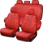 CAR PASS Nappa Leather Bling Diamond Car Seat Covers Full Set Universal Cushioned, Waterproof Heavy-Duty Anti-Slip Luxury Lea