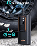 Tire Inflator Portable Air Compressor, Car Air Pump with Pressure Gauge, 150 PSI Cordless Tire Inflator Rechargeable with Display & LED for Car, Motocycle, Bikes, Balls, Swim Ring