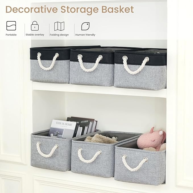 Storage Baskets for Shelves 13.8x9.8x6.7 Inch, Foldable Fabric Storage Bins with Handles, Small Storage Baskets for Organizin