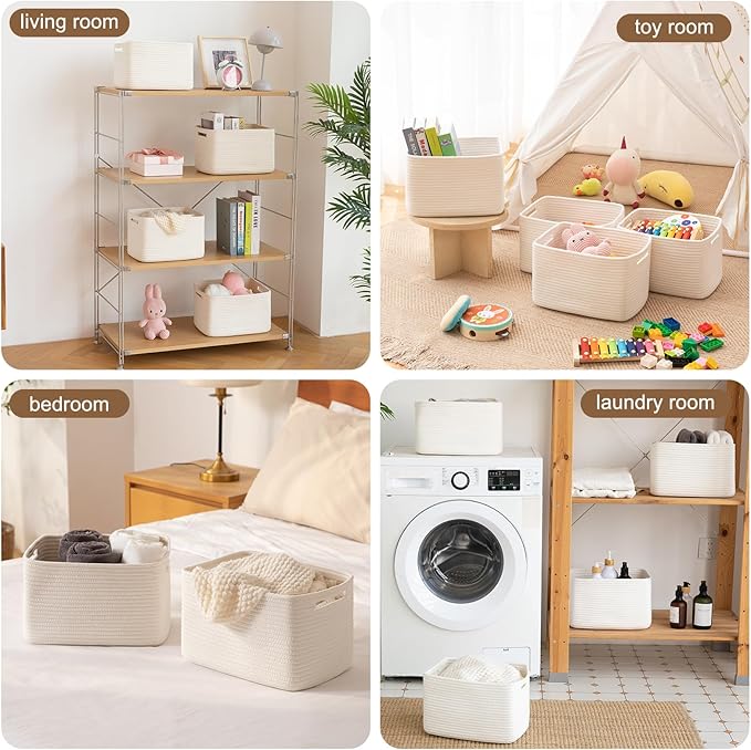 OIASKET Storage Baskets for Organizing, Woven Decorative Baskets for Shelves - Books, Towels, and Clothes, Cotton Rope Toy St