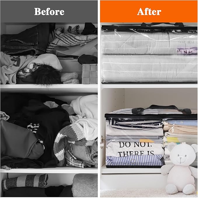 Vieshful 7 Pack Clear Comforter Storage Bag, 60L Clothes Storage Bag with Zipper Closet Organizer, Plastic Storage Containers