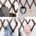 SCUNDA Wall Rack with 10 Hooks, Wooden Wall Expandable Coat Rack for Coat, Hats, Baseball Caps, Coffee Mug, Jewelry(Brown)