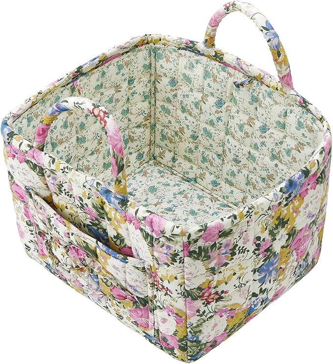 Boho Fabric Storage Basket, Large Capacity Laundry Basket, 12.2'' x 10.23'' x 10.23'' Collapsible Laundry Hamper with Easy Ca
