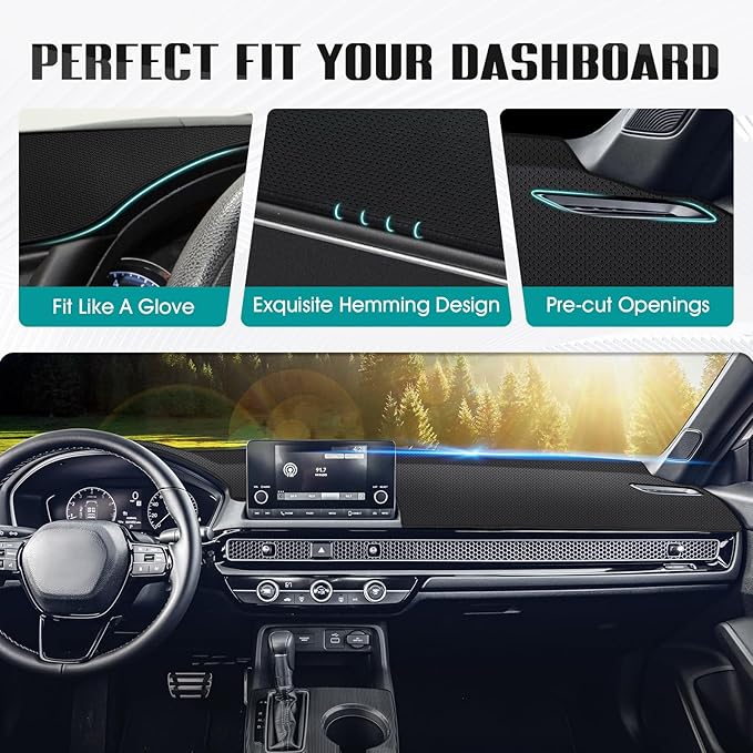 FIILINES Dash Cover for 2022-2025 Honda Civic, Dashboard Mat Accessories Dash Cover Sunshade Nonslip Mesh Protector No Glare 