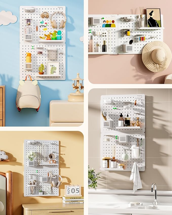PEGZONE Pegboard Wall Organizer Combination Kit,Overall 33.1"x20.5" Metal Office Pegboard with 19 Accessories, Wall Mounted P