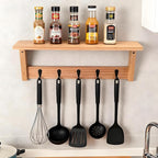 Wall Shelf with Hooks, Multi-Purpose Wooden Shelf & Metal Hooks for Home Entryway, Living Room,Office - Heavy Duty Coat Rack 