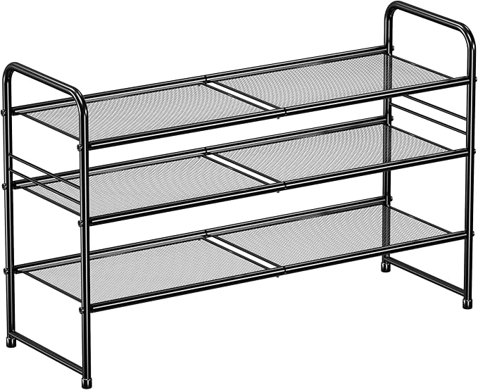 SUFAUY 3-Tier Mesh Shoe Rack, Closet Metal 33" Wide Shoe Shelf Heavy Duty, Black