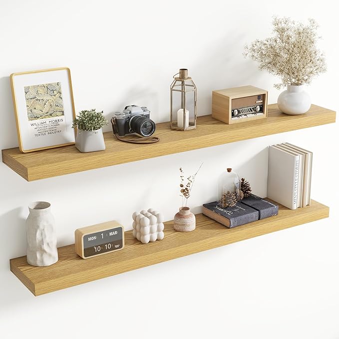 55 Inch Floating Shelves for Wall, 8 Inch Deep Floating Shelf for Storage & Display, Rustic Wall Mounted Shelf with Invisible