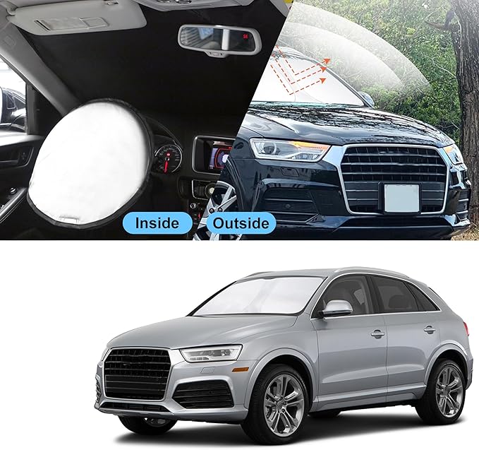 TINGLU Sun Shade for Audi Q3 2013-2018 Accessories Windshield Sun Shade Window Shade UV Rays Protection Sun Visor Cover with Steering Wheel Sunshade Storage Bag