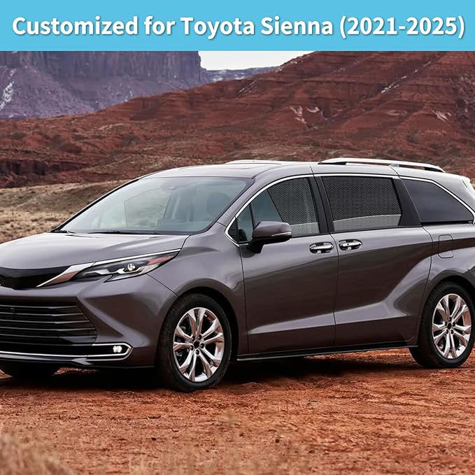 Sienna Specific Side Window Sun Shades, 2021-2025 Rear Vehicle Interior Shade for Baby Mesh Covers, Breathable, UV Protection and Heat Insulation (Sienna (2021-2025), Rear Side-2pcs)