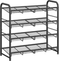SONGMICS Stackable Shoe Rack, 4 Tier Metal Shoes Rack Storage Shelf, Holds up to 16 Pairs Shoes, Adjustable Slanted Shelves S