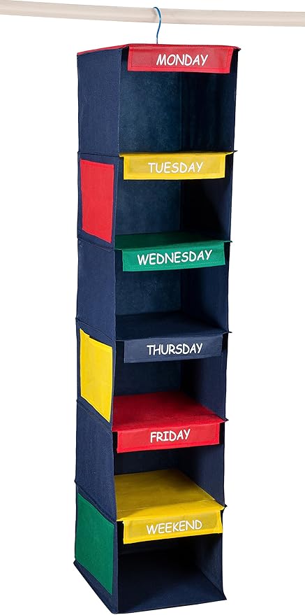 Handy Laundry Daily Activity Kids Closet Organizer, 11" X 11" X 48", Prepare & Organize a Week's Worth of Your Children's Clo