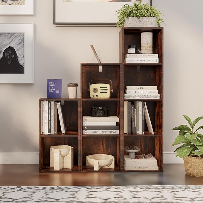 Book Shelf, 4 Cube Storage Organizer, Open Shelves Bookcase 9.3" x 11.8" x 41.7", Bookshelf for Living Room, Bedroom, Home Of