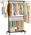 Double Clothing Rack, Clothes Rack for Hanging Clothes, Rolling Garment Rack with Adjustable Rod, Black