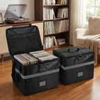 Calenzana Vinyl Record Storage Box with Lock, Fireproof Water Resistant Record Organizer for 150+ Single Records 12-inch, Col