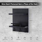 Key Holder Wall Mount, Mail Shelf Decor with 3 Key Hooks, Versatile Wood Wall Organizer for Entryway Hallway (8.2” x 10.6”x 3