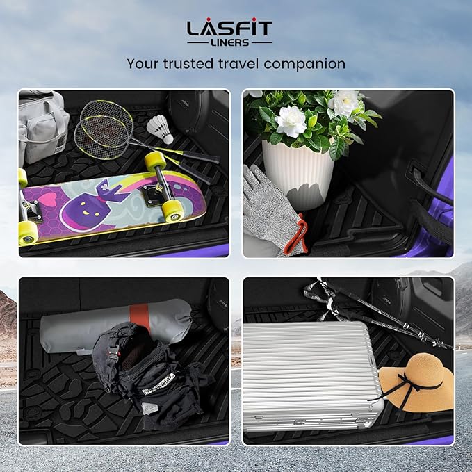 LASFIT Trunk Mat for Jeep Wrangler JL 2018-2025 2026 4 Door Cargo with SUBWOOFER, All Weather TPE Custom Fit Cargo Mat Fit for Flat Load Floor Gas Type, Black (Not for JK/Not PHEV/Not 2-Door)