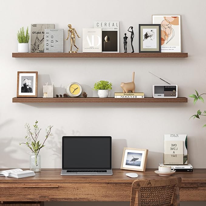 Heimlove 48 Inch Floating Shelves for Wall,Extra Long Wood Shelves Mounted Storage Hanging Shelf Invisible Bracket for Bedroo