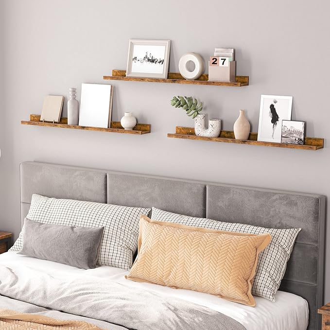HOOBRO Floating Shelves, Wall Shelf Set of 2, Wall Mounted Storage Shelves 2-Tier, Hanging Bathroom Shelves, for Living Room,