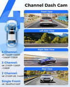 AZDOME 360° 4 Channel Dash Cam Front and Rear Inside, Built-in 128GB eMMC, 2K+1080P*3 Dashcam, Left Right, Voice Control, 5G 