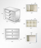 Gifturbo 3 Layer Mirrored Glass Jewelry Box, Large Capacity Women's Storage Box with Velvet Interior and Crystal Handle