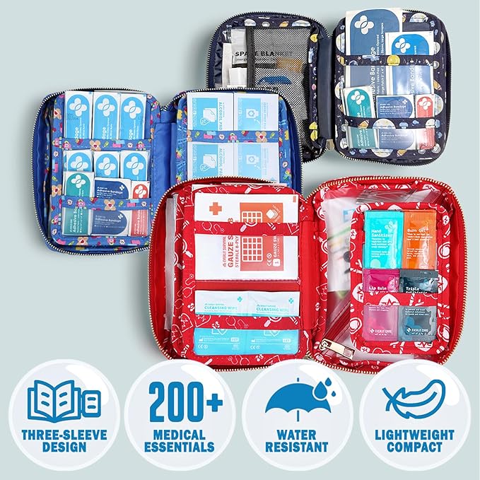 EVERLIT Care Rescue Pack | Family-Friendly First Aid Kit for Kids with 200 Pcs Medical Supplies | Travel-Friendly Compact Sto