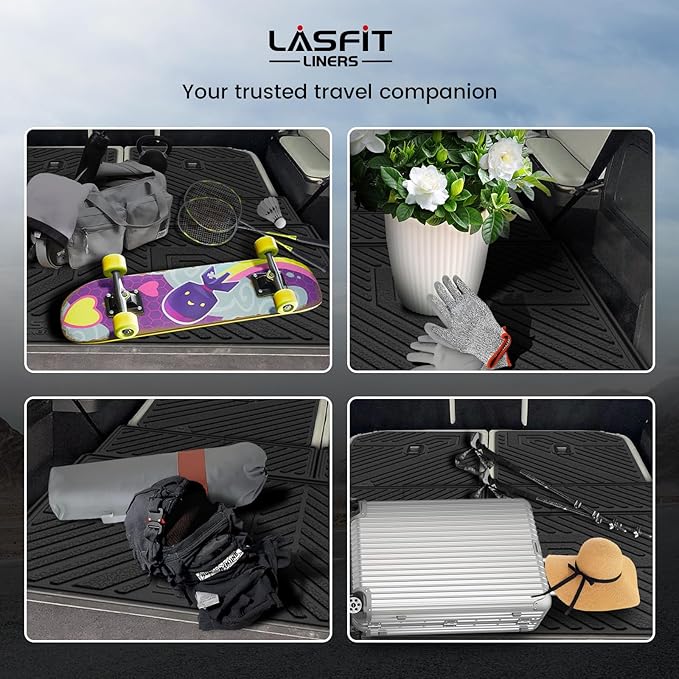 LASFIT Trunk Mat & Backrest Mats for Rivian R1S 2025 2024 2023 2022, All Weather TPE Custom Fit Cargo Liner for R1S Cargo Mat, Black, Easy to Clean