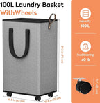 SpaceTrove Laundry Basket with Wheels, Collapsible Laundry Baskets, Laundry Hamper with Handles Detachable Wheels, Rolling La