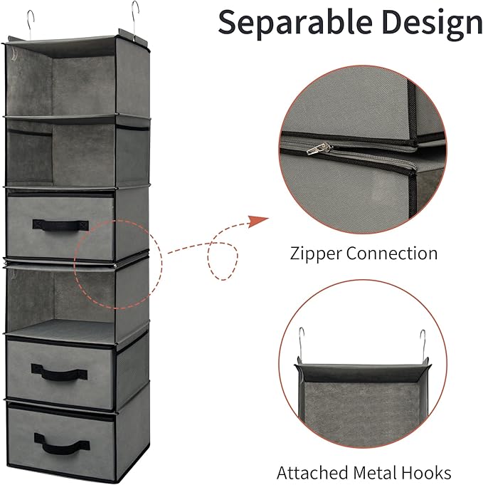 GRANNY SAYS 6-Shelf Hanging Closet Organizer, Separable to 2 Pack 3-Shelf, Closet Organization and Storage with 3 Different D