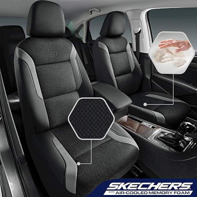 Skechers Memory Foam Car Seat Covers, Air Cool Mesh Thick Seat Covers, Car Seat Full Sets, Airbag Compatible, Automotive Comf