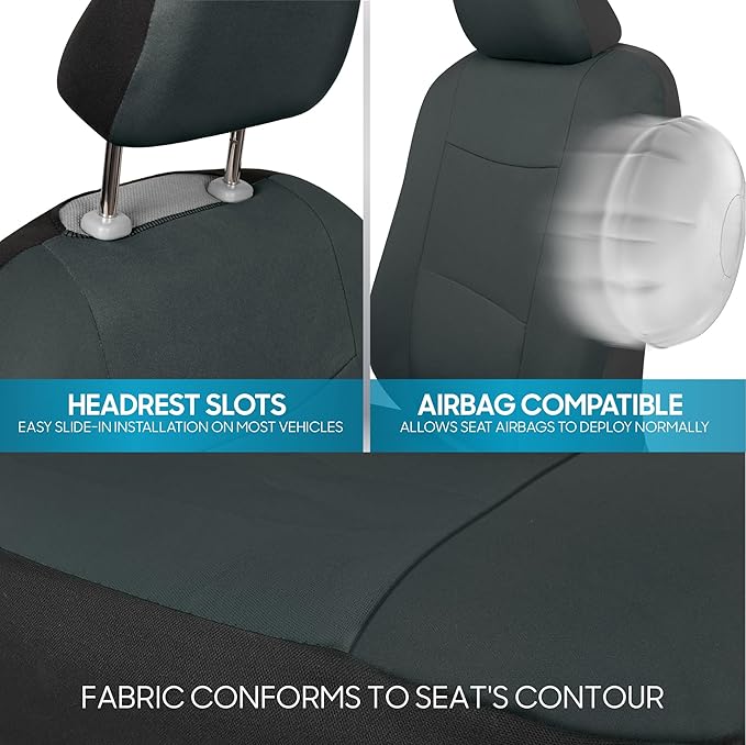 BDK PolyPro Car Seat Covers Full Set in Solid Charcoal – Front and Rear Split Bench Seat Covers for Cars, Easy to Install Car