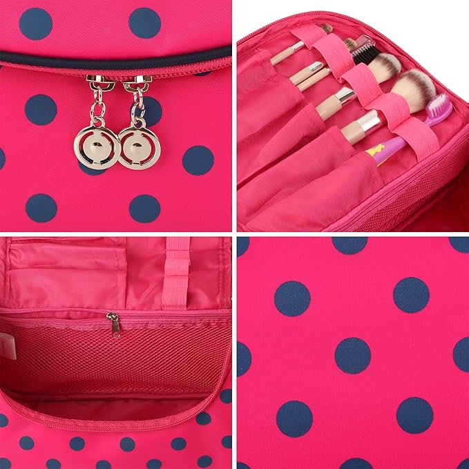 Yeiotsy Travel Cosmetic Bag for Women – Polka Dot Makeup Bag Organizer & Hanging Toiletry Bag