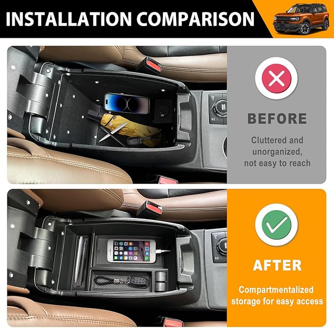 Center Console Organizer Compatible with 2021-2025 Ford Bronco Sport/2020-2025 Ford Escape Armrest Storage Tray Arm Rest Organizer for Bronco Sport/Escape Accessories(Armrest Storage Tray)