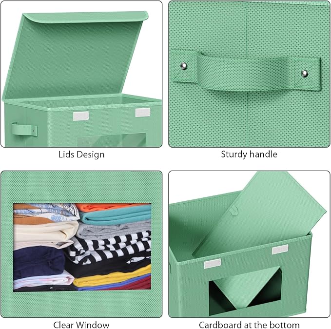 Univivi Collapsible Stackable Storage Bins with Lids [4-Pack] Foldable Fabric Closet Organizer Basket, Closet Organizers and 