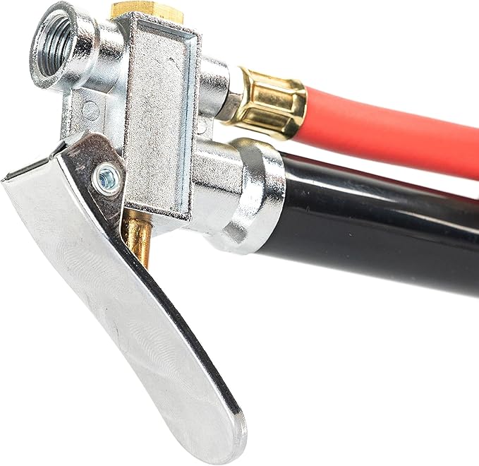 NEIKO 20701A Tire Inflator | 12 Inch | Flexible Air Tire Pressure Gauge | 20 – 120 PSI | 1/4” NPT Offset Dual Head Chuck | Tire Filler with Hose | Aluminum Body and Brass Valves | Stem Valve Caps
