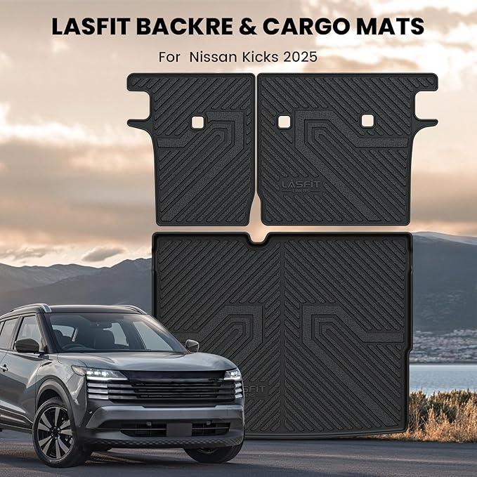 LASFIT Cargo Mat & Backrest Mats for Nissan Kicks 2025-2026 (Not Fit AWD & 2025 Kicks Play), All Weather TPE Custom Fit Easy Clean Durable No-Curling Trunk Mat for Kicks 2025-2026 S/SV/SR Cargo Liner