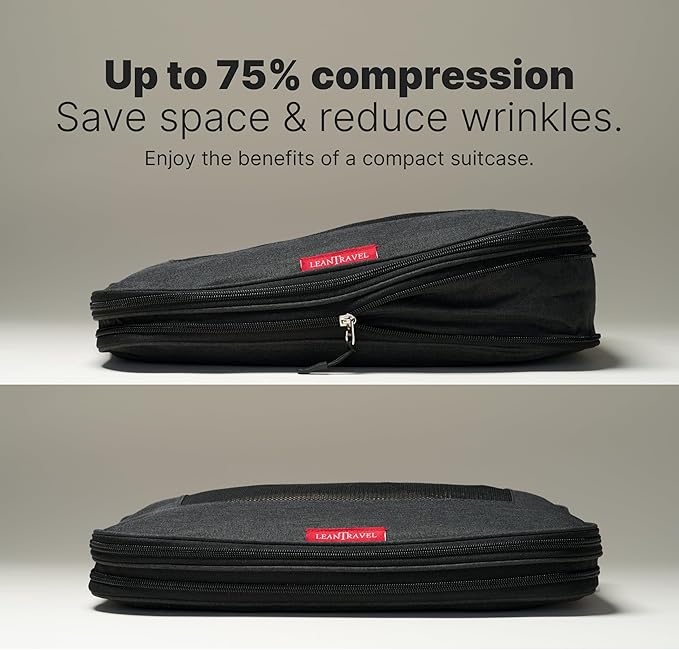 LeanTravel Premium Compression Packing Cubes for Travel - Suitcase Organizer Bags with Double Zipper & Breathable Mesh Panel 
