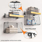 Wall Mounted Laundry Room Shelves, Wire Baskets with 8 Hooks and Hanging Rod, Over The Washer and Dryer Shelf, Drying Rack, L